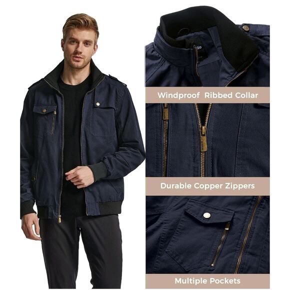 Wantdo Men's Military Jacket Casual Bomber Stand Collar Canvas Sz XL Utility - Picture 4 of 9